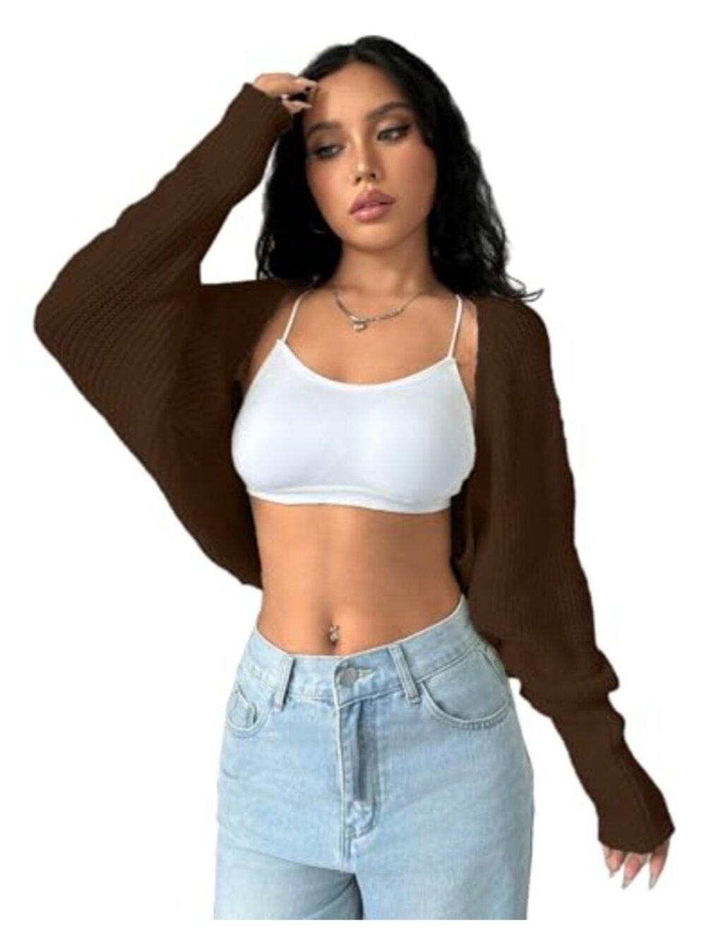 Womens Knit Shrug Cardigan Long Sleeve Batwing Cropped Bolero Sweater